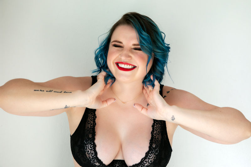 Happy big busted women wearing bra